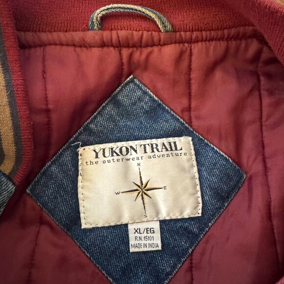 Yukon Trail Men's Vtg Denim Varsity Bomber Jean Jacket Striped Sleeves XL - Picture 10 of 10